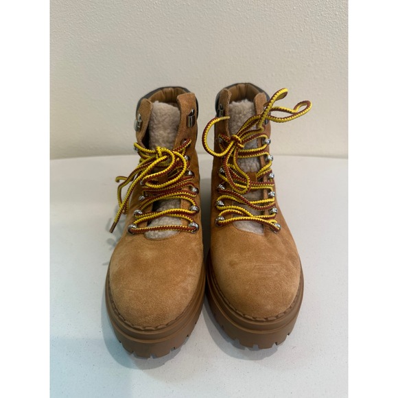 Marc Fisher LTD Other - Marc Fisher LTD Izzie Suede Hiker Boots Tan Shearling Trim Lug Sole Mens 8.5M